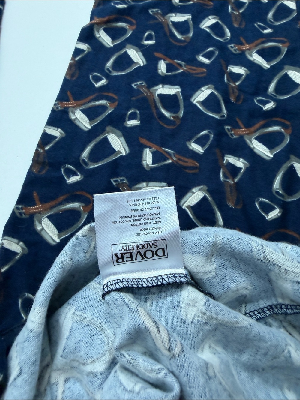 Dover Saddlery Navy Blue Horse Riding Stirrup-Print Pajama Flannel Pants - Picture 4 of 4